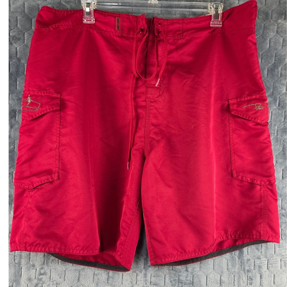 Ron Jon Surf Shop Mens Red Cargo Board Shorts Size 42 Lace Up‎ Swim Trunks
